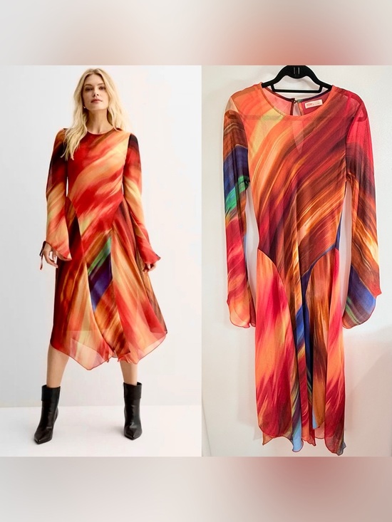 Ethereal Dresses & Skirts - Abstract Flame-Print Long Sleeve Midi Dress by Roksanda